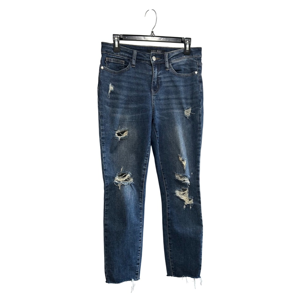 Judy Blue‎ Womens Jeans Size 5/27 Distressed Skinny Blue Denim Raw Hem Stretch